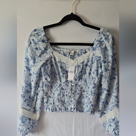 American Eagle Outfitters Tops - NWT American Eagle Blue Floral Boho Lace Womens Top Size XS